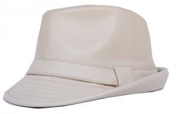 Bruno Capelo Ivory PU Leather Fedora Dress Hat FD-286