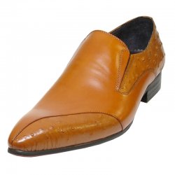 Encore By Fiesso Tan Genuine Leather / Ostrich Print Loafers FI3240.