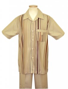 Pronti Shell / Brown / Rust Stripes Microfiber Blend 2 PC Short Sleeve Outfit SP5949S