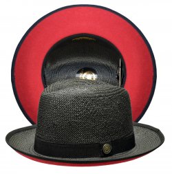Bruno Capelo Black / Burnt Red Bottom Natural Straw Fedora Hat EM-510
