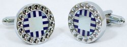 Fratello Silver Plated Round Cuff links Set With Navy Blue / Pearl Enamel 23101