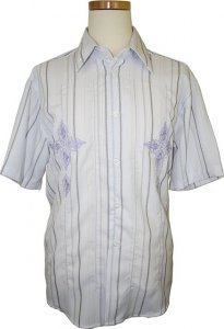 Pronti White With Lavender Embroidery/Grey Stripes 100% Micro Polyester Shirt S1575