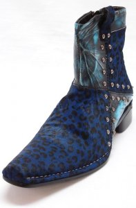 Encore By Fiesso Blue Fashion Pony Hair Genuine Leather Boots With Zipper On The Side FI6746