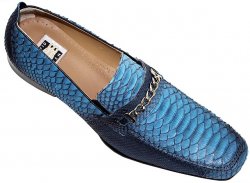 David Eden "Moose Head" Aqua Blue All-Over Genuine Burmese Python Shoes With Silver Bracelet