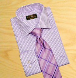 Extrema By Zanetti Italy Lavender / White / Deep Violet Stripes 100% Mercerized Cotton Dress Shirt 60
