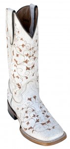Ferrini Ladies 82193-19 White Genuine Cowhide Leather S-Toe Cowboy Boots.
