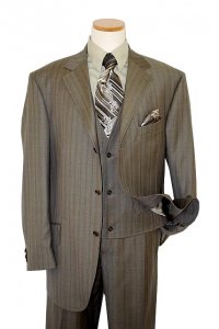Extrema by Zanetti Olive w/ Navy Pinstripes Super 140's Wool Suit