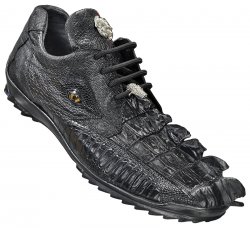 Belvedere "Lazzaro" Black Genuine Hornback Crocodile Tail / Ostrich Casual Sneakers With Eyes