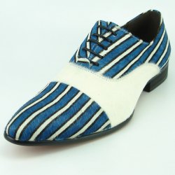 Fiesso Blue / Beige Pony Hair Cap-Toe Lace Up Shoes FI7366.