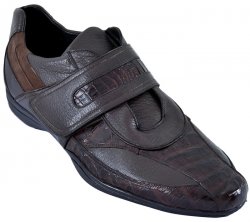 Los Altos Brown Genuine Crocodile Belly W/Deer Casual Shoes With Velcro Strap ZC088207