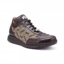 Mauri 8741/2 "Crowne" Rust / Taupe Genuine Ostrich Leg / Hornback Crocodile / Mauri Fabric Sneakers.