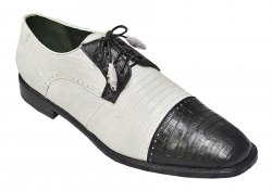 Los Altos White / Black Genuine Crocodile Belly & Lizard Shoes ZV093755