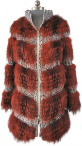 Winter Fur Ladies Dyed Red Genuine Raccoon 3/4 Coat W02Q01RD.