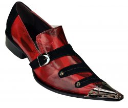 Fiesso Black / Red Diagonal Suede Genuine Leather Loafer Shoes With Metal Tip FI6385.