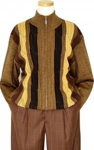 Silversilk Copper / Brown / Dark Chocolate / Honey Knitted Silk Blend Zip-Up Sweater 0955