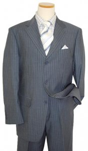 Mantoni Ocean Blue with Sky Blue Pinstripes Super 140's 100% Virgin Wool Suit