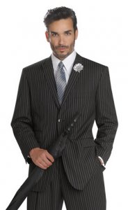 E. J. Samuel Charcoal / Silver Gray Pinstripes Suit Comes With Matching Tie M2646