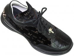 Mauri 8741 Black Genuine Alligator / Velour Sneakers With Mauri Embroidery on Back