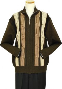 Steve Harvey Chocolate Brown / Taupe / Cream Knitted Zip-Up Sweater Jacket 0955