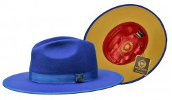 Bruno Capelo Royal Blue / Gold Bottom Australian Wool Flat Brim Fedora Hat MO-210