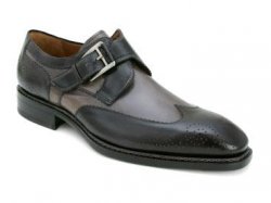 Mezlan "Mosca" Graphite / Grey Genuine Antique Italian Calfskin Wingtip Loafer Shoes With Monkstrap