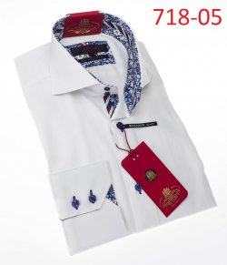 Axxess White Cotton Modern Fit Dress Shirt With Button Cuff 718-05.