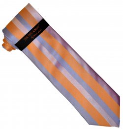 Steven Land "Big Knot" BW625 Pink / Peach / Sky Blue Vertical Strip Design 100% Woven Silk Necktie / Hanky Set
