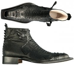 Fennix Italy 3287 Black Genuine Baby Hornback Crocodile / Rugged Calf Boots