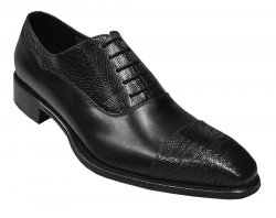 Calzoleria Toscana Monopoli Black Genuine Ostrich / Leather Shoes 4063