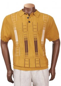 Inserch Mustard / Brown / Cream Blue Knitted Short Sleeve Polo Shirt 762