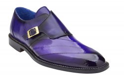 Belvedere "King" Antique Purple Genuine Eel / Calf-Skin Leather Monkstrap Loafer Shoes N03.