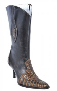 Los Altos Ladies Copper Genuine Crocodile High Top Boots With Zipper 371834