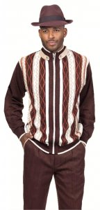 Montique Brown / Tan / Cream Zip-Up Sweater Outfit With Microsuede Elbow Patches 1704