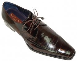 Mezlan "Turin" Brown Genuine Eel And Polished Cordovan Leather Shoes