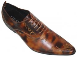 Fiesso Brown with Caramel Clouds/Embroidered Design Leather Shoes FI1041