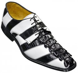 Belvedere "Fabrizio" White / Black Genuine Nile Crocodile Tail / Lizard / Calf Shoes