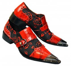 Fiesso Red / Black Wrinkled Genuine Leather / Pony Hair Slip-On With Spikes / Metal Toe FI6988.