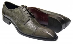 Duca Di Matiste 1111 Charcoal Grey Textured Italian Leather Cap Toe Lace Up Shoes