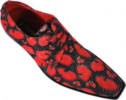 Fiesso Black With Red Spiral / Silver Lurex Velvet Shoes FI8607