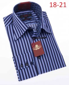 Axxess Navy / Sky Blue Stripes 100% Cotton Modern Fit Dress Shirt 18-21.