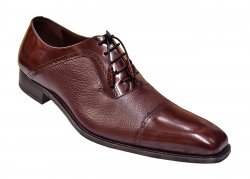 Mezlan "Durham" Burgundy Genuine Deerskin / Polished Calfskin Leather Cap Toe Shoes 15959