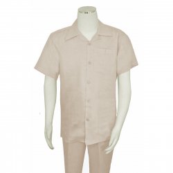 Successos Beige 100% Linen 2 Piece Short Sleeve Outfit SP1065