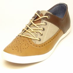 Fiesso Brown Perforated PU Leather / Denim Lace-Up Sneakers FI2196.