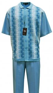 Silversilk Powder Blue Combo / White Windowpane Design Short Sleeve Knitted Outfit 2380