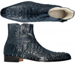 Fennix Italy 3346 Navy Blue All-Over Genuine Hornback Alligator Ankle Boots.