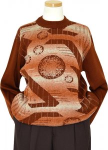 Bergati Cognac / Silver Grey Artistic Design Knitted Sweater W849