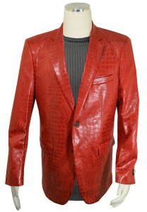 Bassiri Red Alligator Embossed PU Leather Classic Fit Blazer J1041