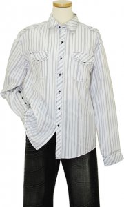 Manzini White With Charcoal / Smoke Grey Stripes 100% Cotton Casual Shirt