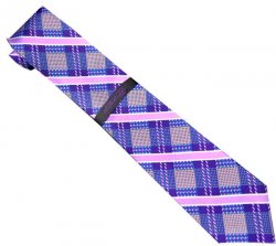 Piattelli Collection PT007 Lavender / Purple / White / Turquoise Diamond Design 100% Woven Silk Necktie/Hanky Set