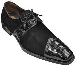 Mezlan "Bristol" Black Genuine Crocodile / Suede Shoes 13652